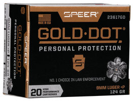 Speer 23617GD Gold Dot Personal Protection 9mmLuger+P 124gr Hollow Point 20 Per 