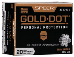 Speer 23614GD Gold Dot Personal Protection 9mmLuger 115gr Hollow Point 20 Per Bo