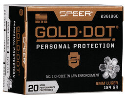 Speer 23618GD Gold Dot Personal Protection 9mmLuger 124gr Hollow Point 20 Per Bo