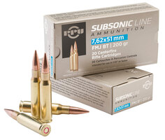 PPU PPS762 Subsonic 7.62x51mmNATO 200gr Full Metal Jacket Boat Tail 20 Per Box/1