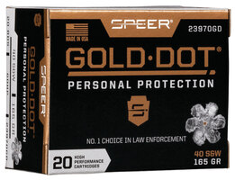 Speer 23970GD Gold Dot Personal Protection 40S&W 165gr Hollow Point 20 Per Box/1