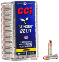 CCI 0050 Stinger 22LR 32gr Copper Plated Hollow Point 50 Per Box/100 Case