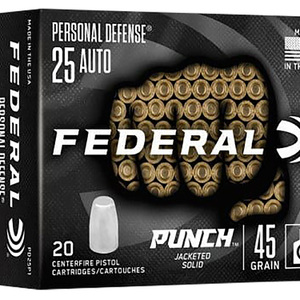 Federal PD25P1 Punch Personal Defense 25ACP 45gr Hollow Point 20 Per Box/10 Case