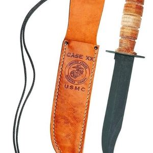 WR CASE 00334 USMC® - Grooved Leather USMC® Knife w/ Leather Sheath